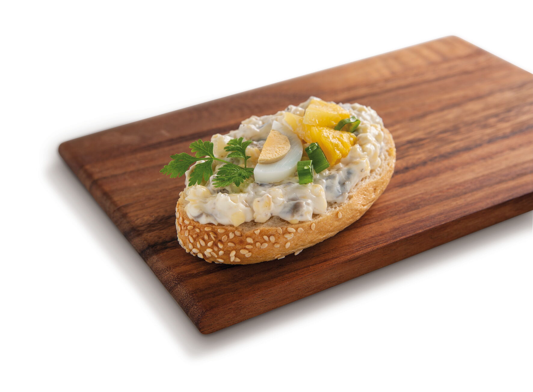 Brotaufstrich Käse-Champignon mit Ei, Orange und Lauch - Garniervorschlag